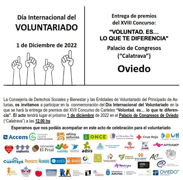 Invitación al acto de Conmemoración del Día Internacional del Voluntariado en Asturias