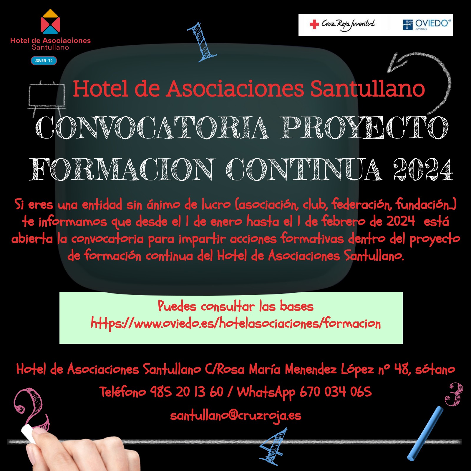 CONVOCATORIA PROPUESTAS PARA PROYECTO FORMACION CONTINUA HOTEL DE ASOCIACIONES SANTULLANO 2024